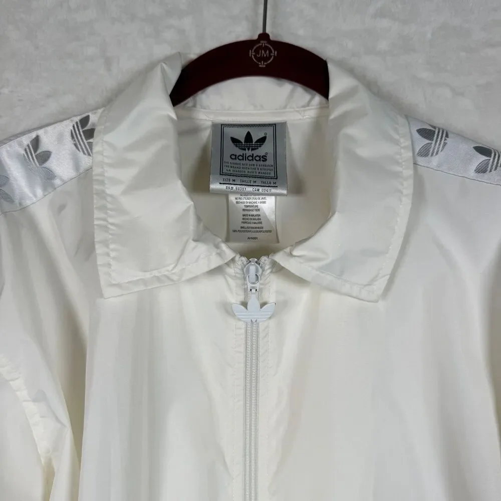 Adidas Originals Trefoil Windbreaker Jacket Men M White Logo Tape Vintage Style